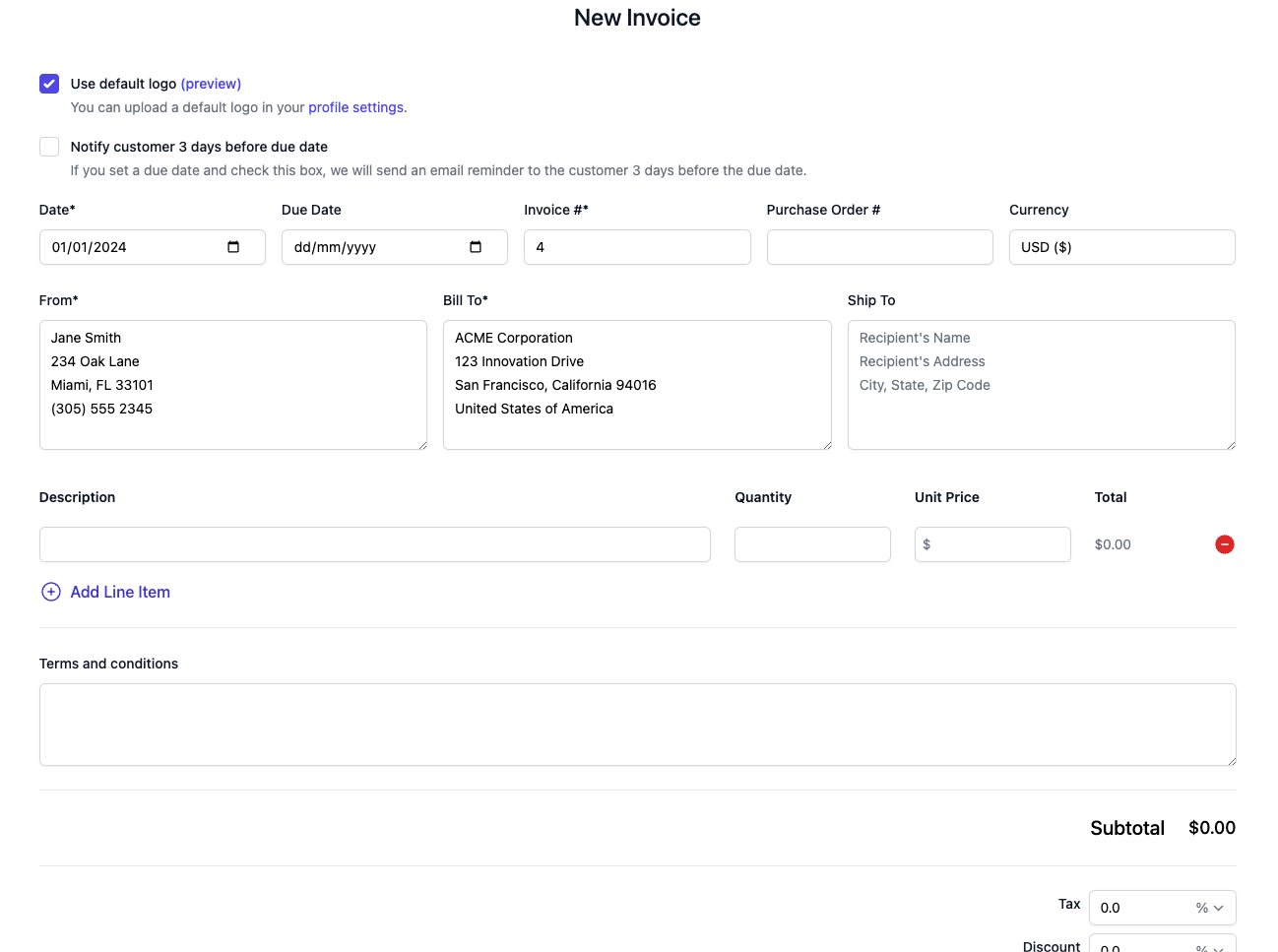 Invoice form